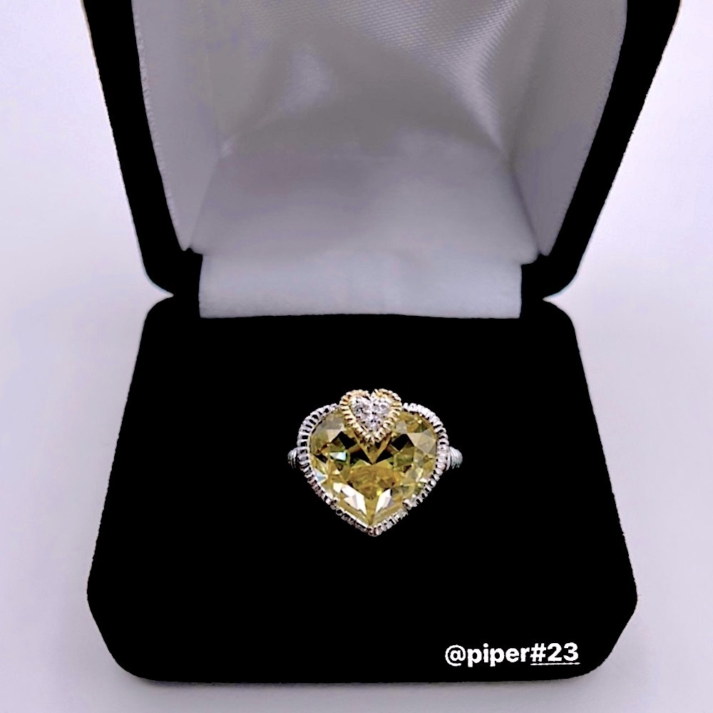 Judith Ripka JR TWO Canary Crystal & White Sapphire “Lola” Heart-shaped Ring - Picture 7 of 11